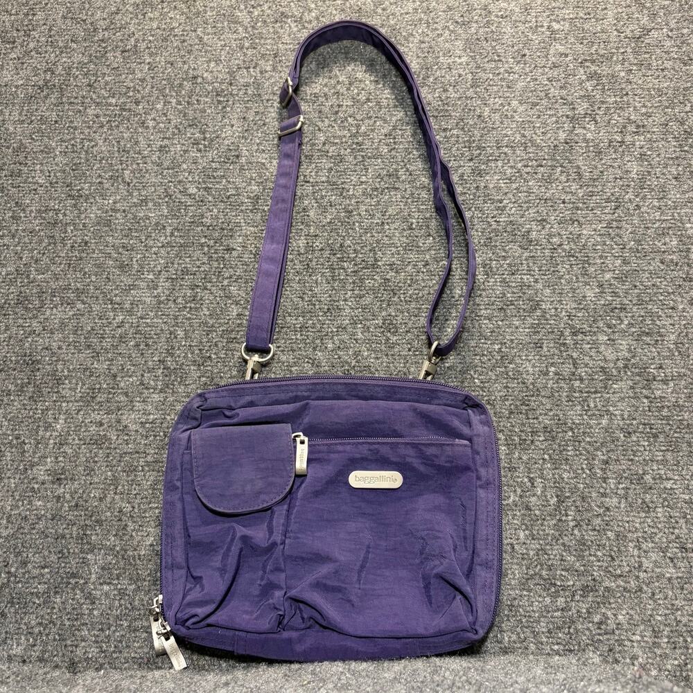 Baggallini Purple Nylon Multi Pocket Crossbody Travel Bag Adjustable Strap Purse
